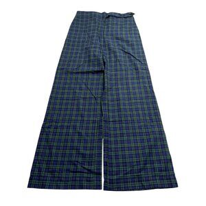 Maria de la Orden Wide Leg Pants in Blue Green Plaid